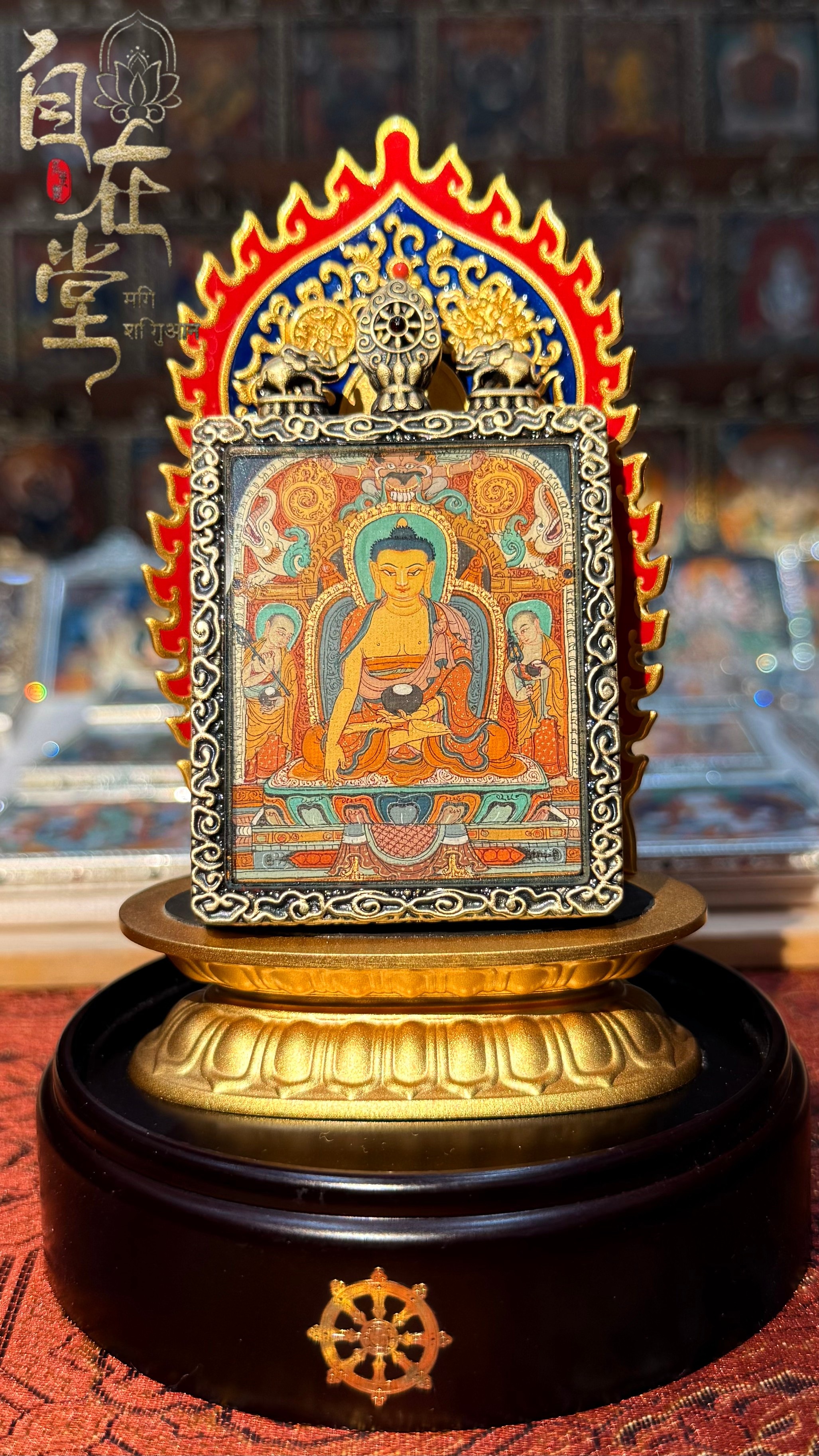 Shakyamuni Buddha Triad（Ānanda & Kāśyapa) | Chikang School | By Tsering Lodrö (4×5 cm Mini Thangka)