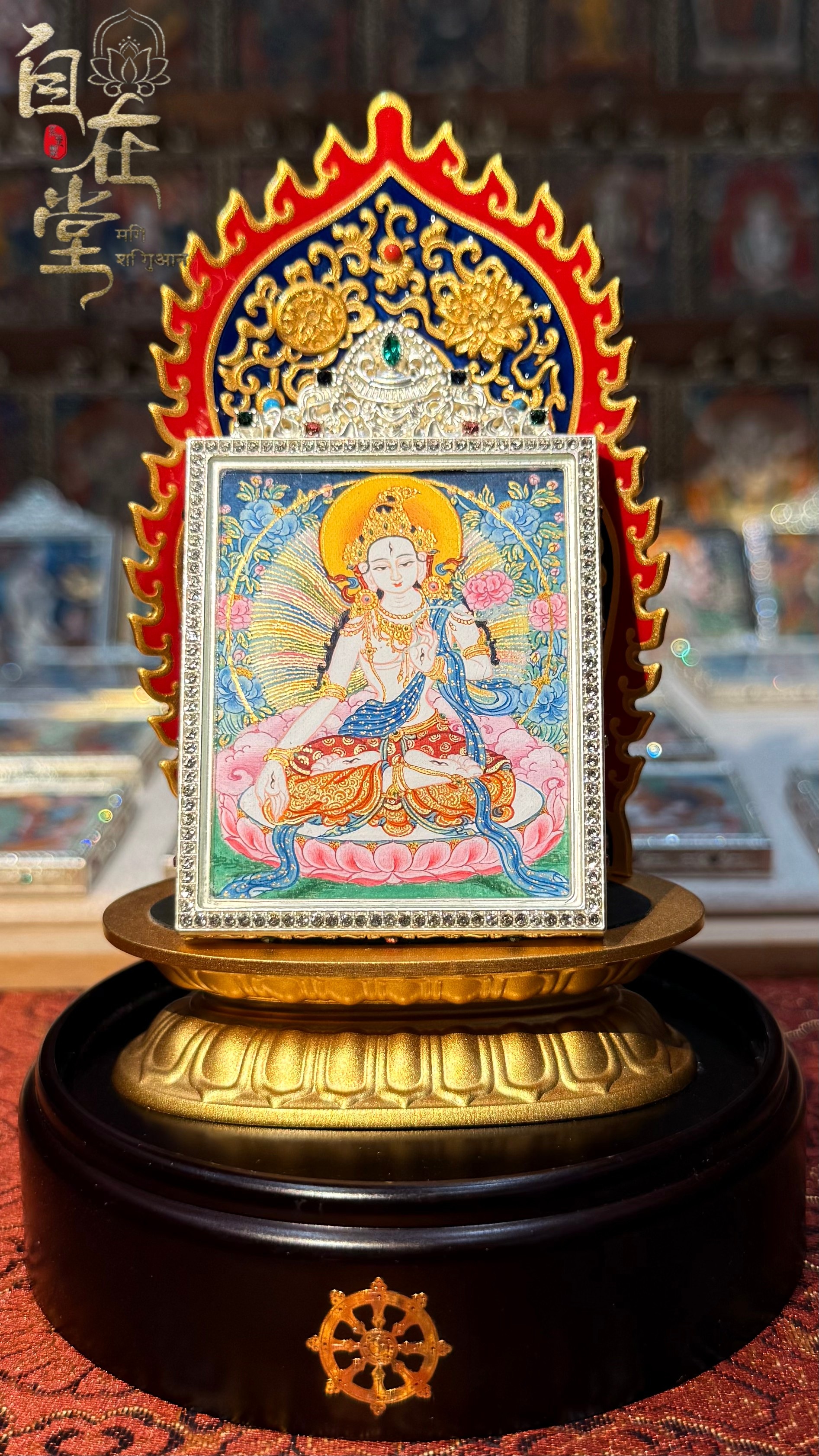 White Tārā | Karma Gadri School | By Deji Zhuoga (4×5 cm Mini Thangka)