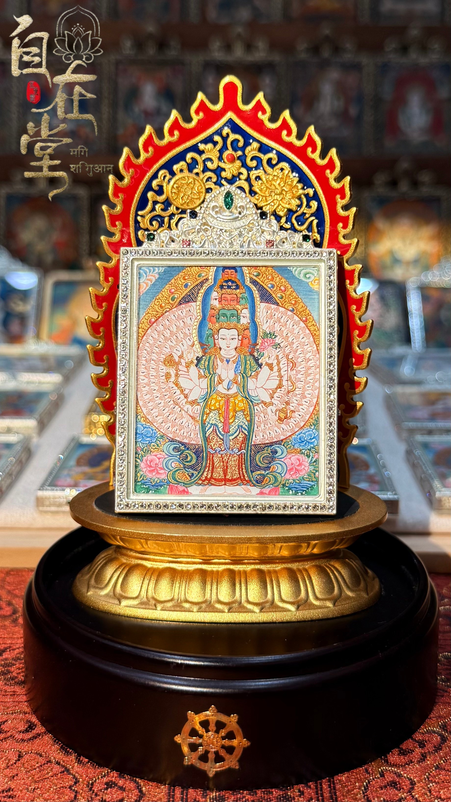 Thousand-Armed and Thousand-Eyed Avalokiteśvara | Karma Gadri School | By Deji Zhuoga (4×5 cm Mini Thangka)