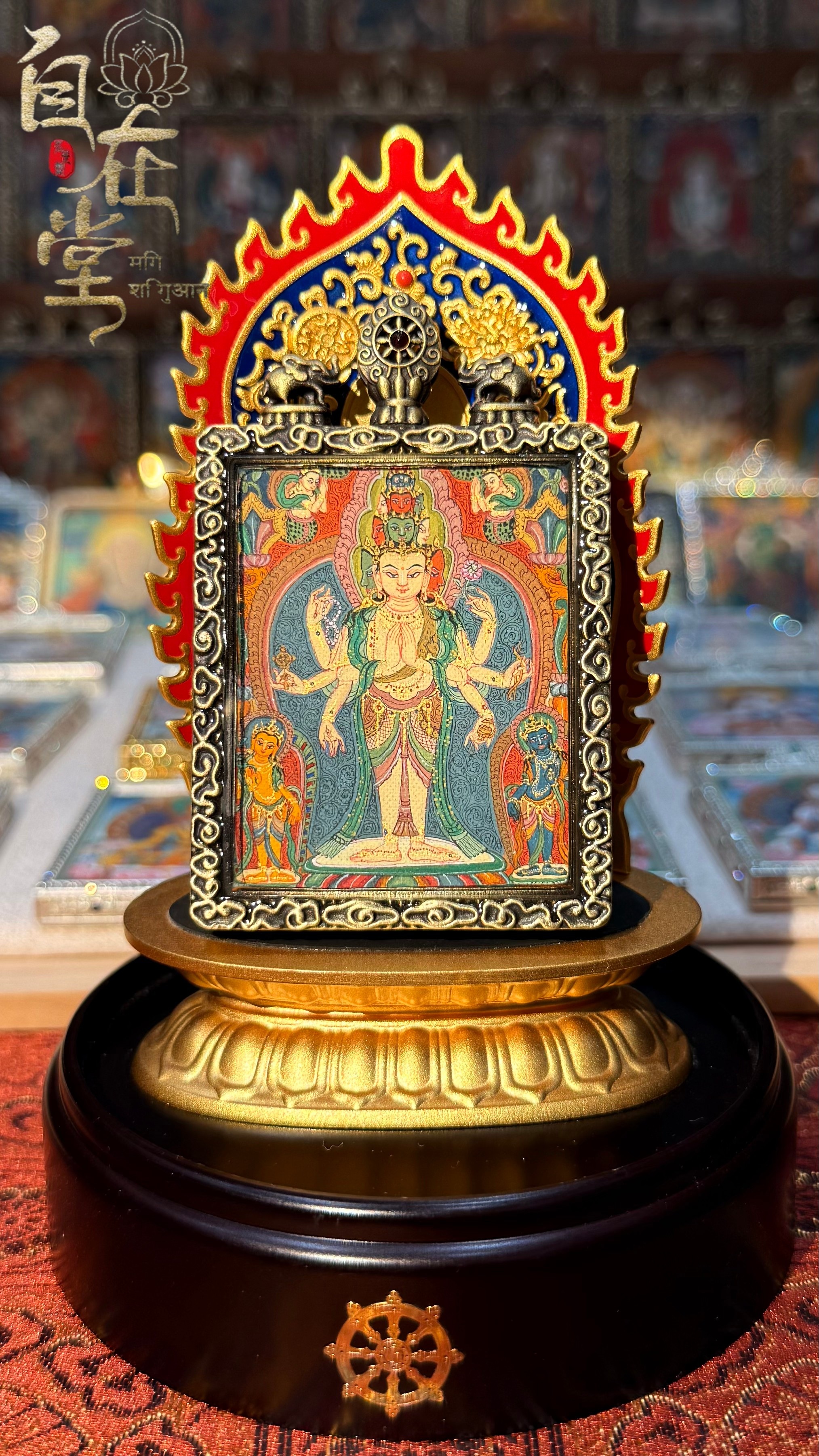 Eleven-Headed, Eight-Armed Avalokiteśvara Triad｜ Qigang Style ｜ Tsering Lodrö (4×5 cm Mini Thangka)