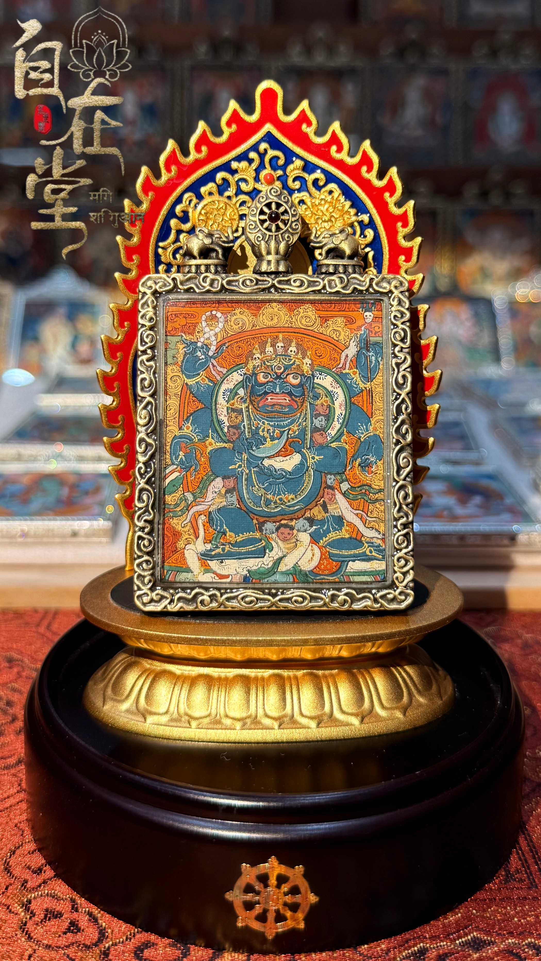 Six-Armed Mahākāla ｜ Qigang Style ｜ Tsering Lodrö (4×5 cm Mini Thangka)